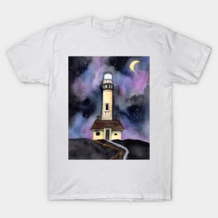 Whimsical Lighthouse with Galaxy Background T-Shirt